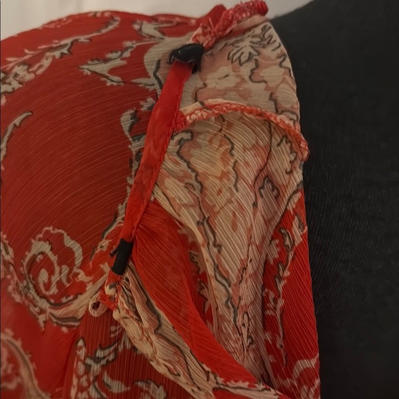 Red Paisley Long Sleeve Flowy Mini Dress. Size Small. - Picture 7 of 8